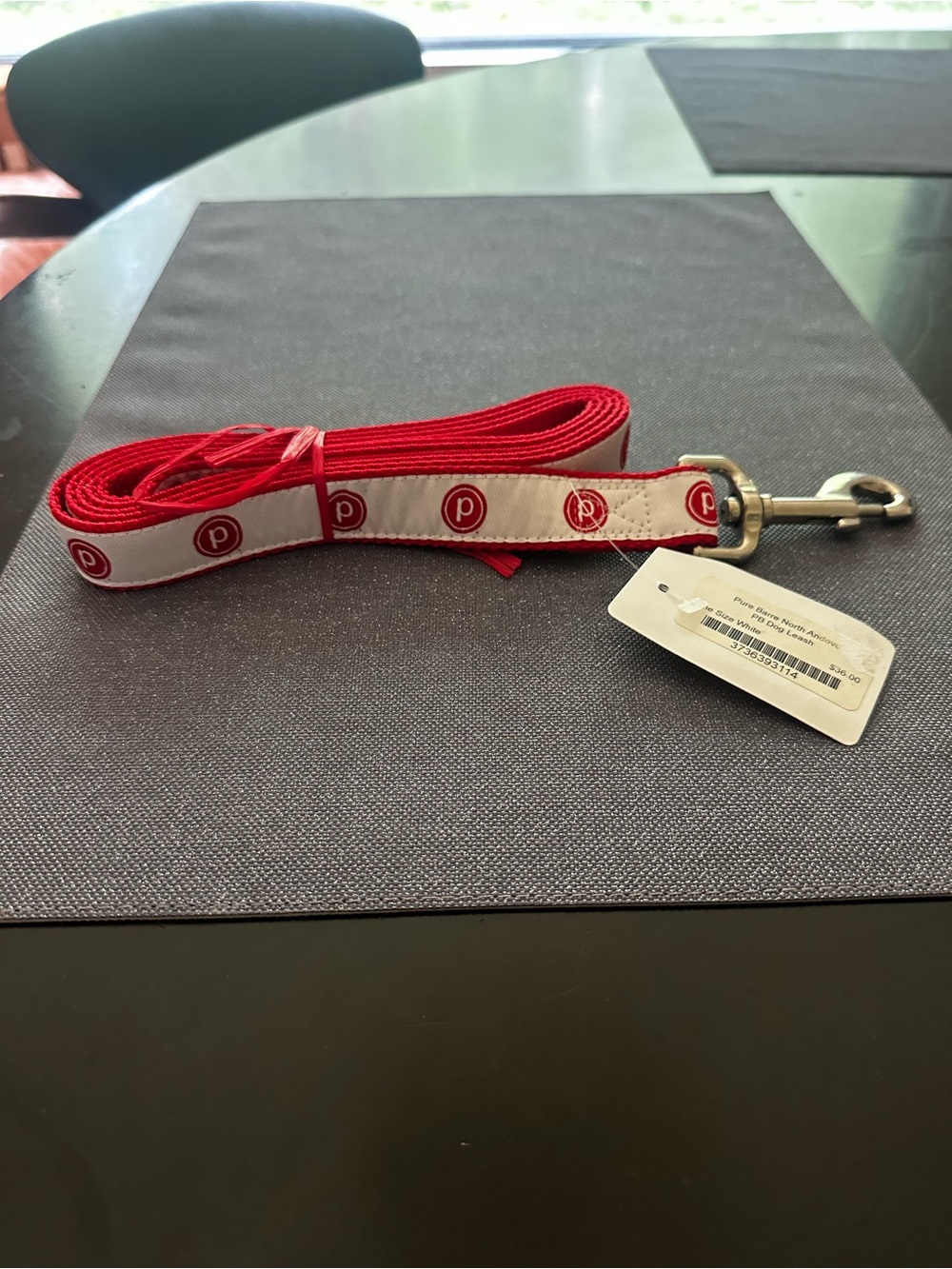 Pure Barre Red and White Dog Leash with Logo